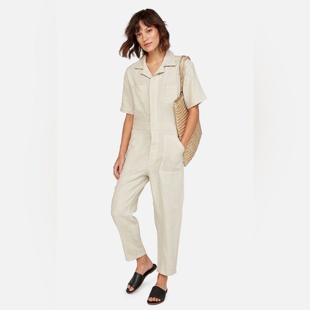 $228 Mate The Label organic undyed natural linen short sleeved jumpsuit S